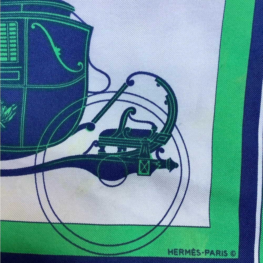 Hermes Petit Carre 45 Ex Libris Gavroche Silk Green Scarf - Picture 7 of 9